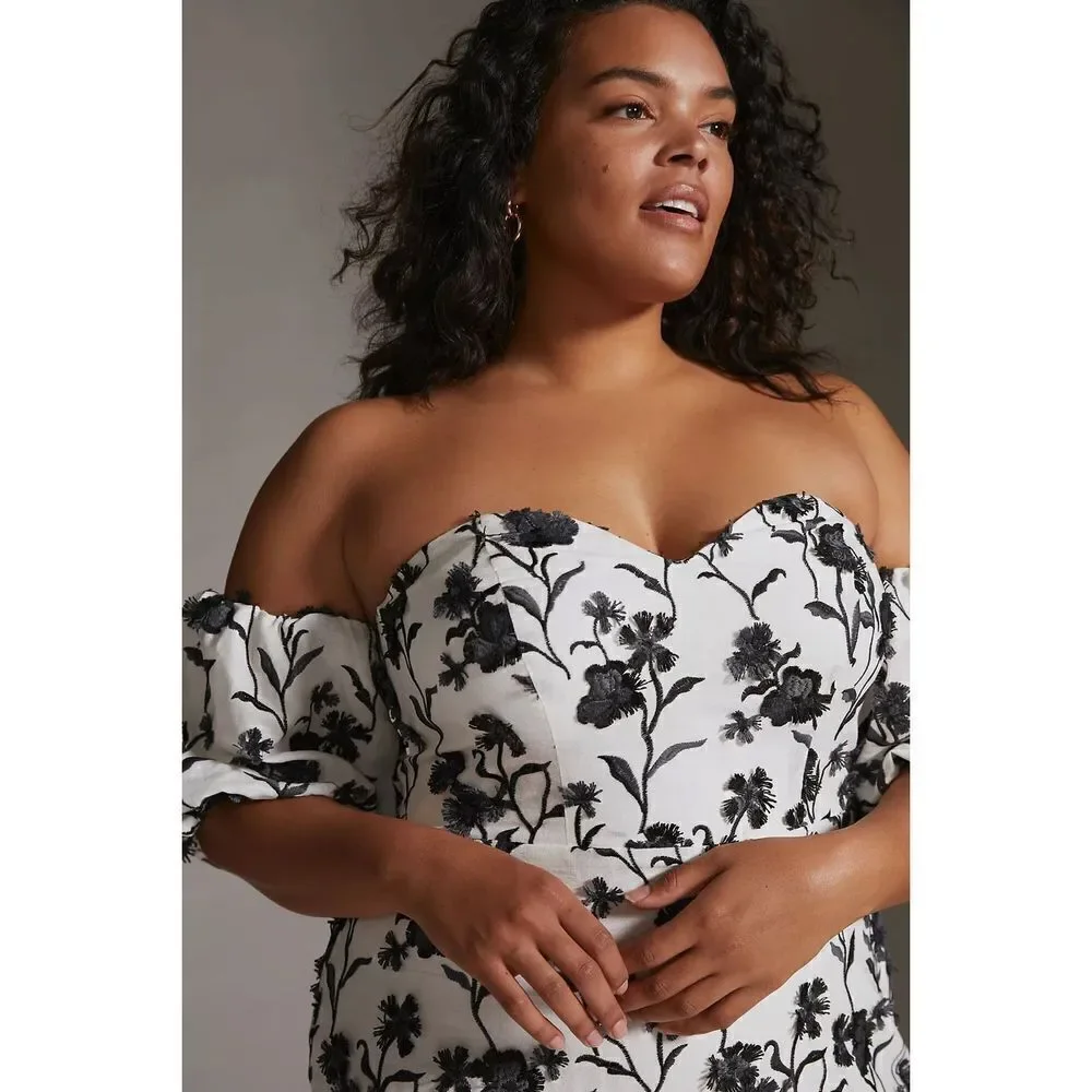 Anthropologie - Sabrina Puff-Sleeve Applique Mini Dress size 12 - Picture 4 of 15